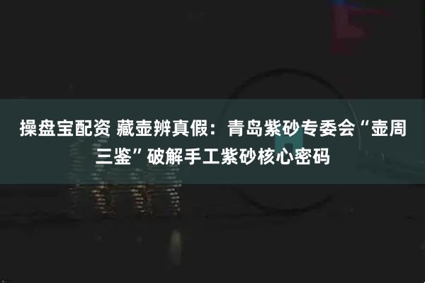操盘宝配资 藏壶辨真假：青岛紫砂专委会“壶周三鉴”破解手工紫砂核心密码